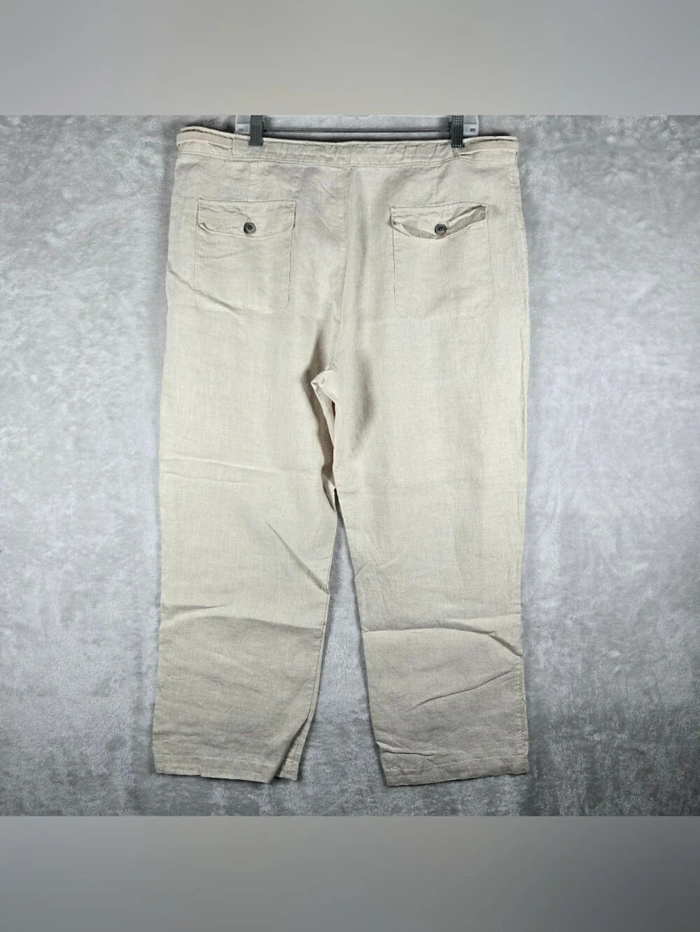 Tasso Elba 100% Linen Casual Pants Mens Size 38x28 Beige Flat Front Drawsting